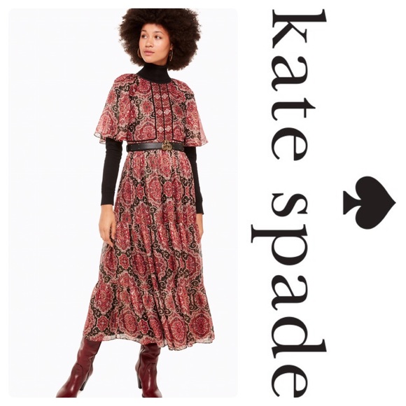 New Kate Medallion Metallic Midi Dress Multi Black - Picture 2 of 6